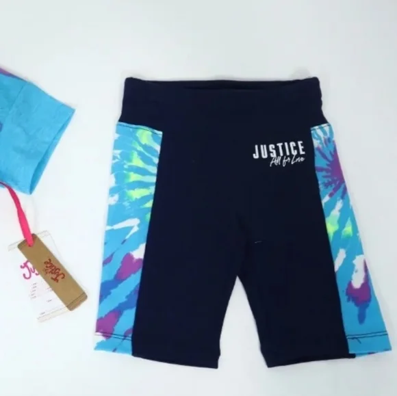 Girls 2 Piece Justic Blue Tie Dye Shorts Tee Outfit Set - Picture 2 of 4